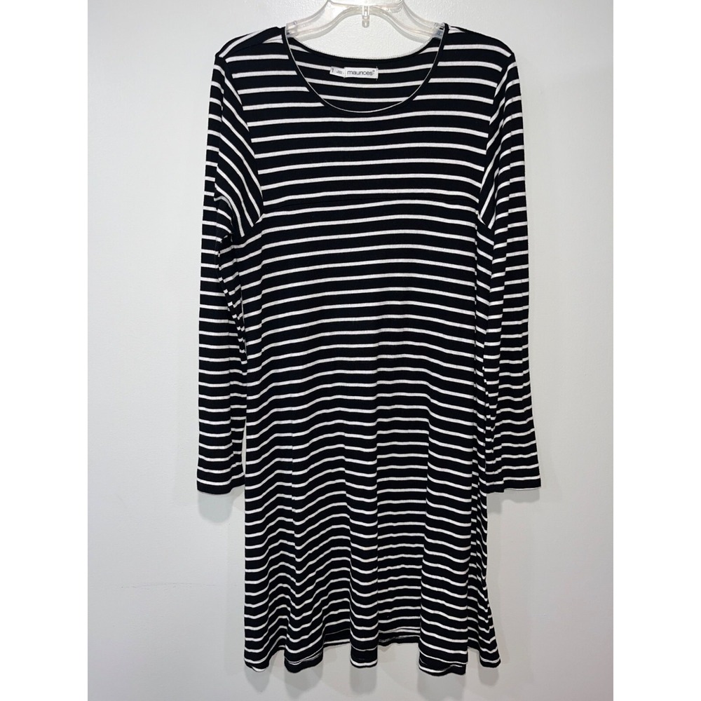 Maurices Womens Black‎ & White Striped Long Sleeve Dress Plus Size 1